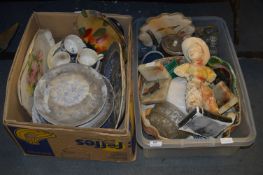 2 Boxes containing Blue & White Dinnerware, Book Ends, Wash Bowl etc