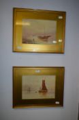 Pair of Gilt Framed Watercolours Signed H Wilson - Coastal Scenes