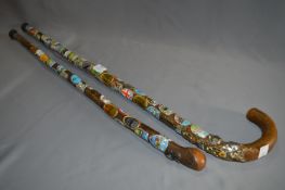 2 Ramblers Walking Sticks with Badges