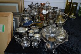 Large Collection of Silver Plated Coffee Pots, Mugs, Vases, Trays, Napkin Rings etc