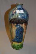 Majolica Style Glaze Vase with Lady in Clogs Decoration