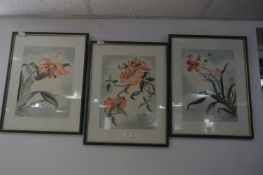 Set of 3 Framed Watercolours Depicting Floral Scenes Signed J.L.Lye