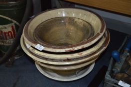 Collection of Brown and Cream Glazed Bread Mixing Bowls