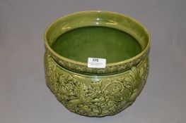 Victorian Green Pottery Jardiniere with Lion Decoration