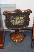 Victorian Mahogany Folding Fire Screen Table with Woolwork Panel