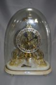 Victorian Brass Skeleton Clock under Glass Dome on Marble Base 53cm Tall - Please note in house P+