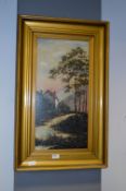 Gilt Framed Oil on Canvas Depicting a Country Mill Scene Initialed J.S 1919