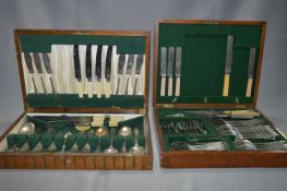 2 Oak Cased Canteens of Cutlery