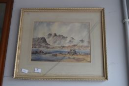 Framed Water Colour of a Coastal Landscape