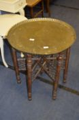Indian Brass Tray Topped Folding Side Table