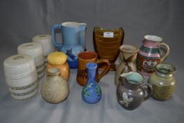 Collection of Studio Pottery Vases, Amber Glass Vase, Victorian Jugs and Light Shades