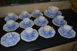 Victorian Coalport Pottery Tea Service with Blue Tree Branch Decoration