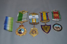 4 Masonic Medallions with Ribbons and Bars