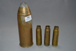 Heavy Brass Bombshell Case with Timer & 3 Smaller Shell Cases