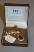 9 Carat Gold Chain & Pendant set with Pearls and Purple Stone