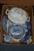 Blue & White Pottery including Basket Dishes, Meat Plate, etc