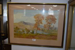 Framed Watercolor of a Cumbrian Autumn Landscape 1958 Ernest E Clarke
