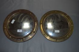 2 Circular Brass Convex Wall Mirrors