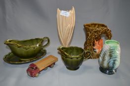 3 Sylvac Vases, Crown Devon Jug and Gravy Boat