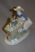 Lladro Figurine - Girl with Wheelbarrow and Puppies