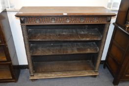 Carved Oak 3 Tier Bookshelf