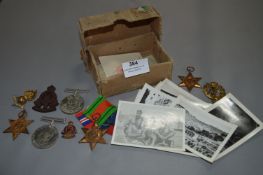 WWII Medals Group of 5, War Medal Defence 3 Stars & Cap Badges