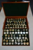 Collectors Case Containing Military Cap Badges & 53 Silver Regimental Coins