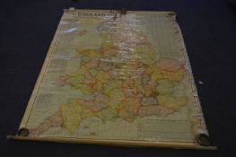 Cotton Backed Wall Mounted Map of England and Wales
