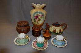 Motto Ware Teapot, Vase, Tobacco Jar, Hornsea Ware, Cups & Saucers