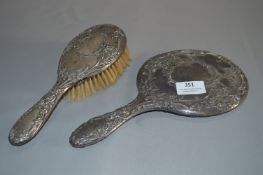Embossed Silver Backed Brush and Mirror Set