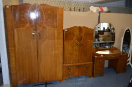 Walnut 3 Piece Bedroom Suite with Inlaid Panels