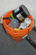 *Five Orange Bucket (AF) and Assorted Painters and Decorators Tools Including Rollers and Paint
