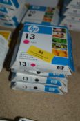Four HP13 Inkjet Cartridges; Three Black, One Magenta