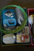 Box Containing Assorted Woodworm Killer, Brake Fluid, Deionised Water, etc.