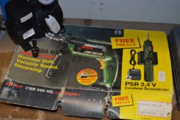 12V Tyre Inflator and a Bosch PSR24V Cordless Screwdriver