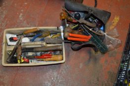 Toolbag and Box Containing Assorted Hand Tools