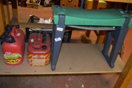 Two Fuel Cans and a Garden Kneeler