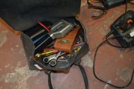 Leather Tool Bag Containing Assorted Spanners, Hand Tools, etc.