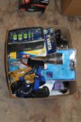 *Box Containing Assorted Head Lamp Torches, Battery Charger etc