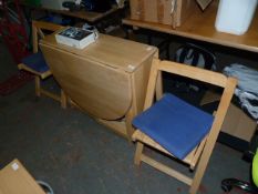 *Beech Gate Leg Table with 4 Folding Beech Chairs with Blue Cushions