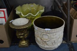 Two Bretby Jardiniere and a Gilt Painted Vase