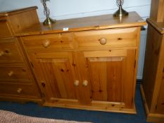 Pine Cupboard with Two Doors and Drawers