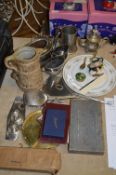 Silver Plated Ware, Glassware, Vanity Mirror and Brush, Magnifying Glass, etc.