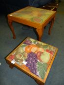 Side Table and Stool with Fruit Upholstered Top