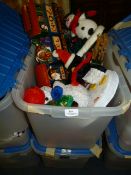 Two Plastic Storage Boxes Containing Christmas Decorations