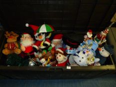 Large Plastic Storage Box and Contents of Christmas Decorations (Mostly Soft Toys)