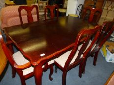 Darkwood Dining Table with Four Queen Anne Dining Chairs and Two Carvers