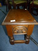 Oak Old Charm Sewing Box Stool with Carved Panels