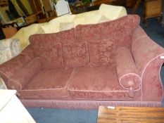Burgundy Floral Pattern Two Seat Sofa with Loose Cushions