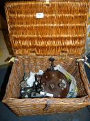 Wicker Fishing Basket and Contents of Fishing Reels, etc.